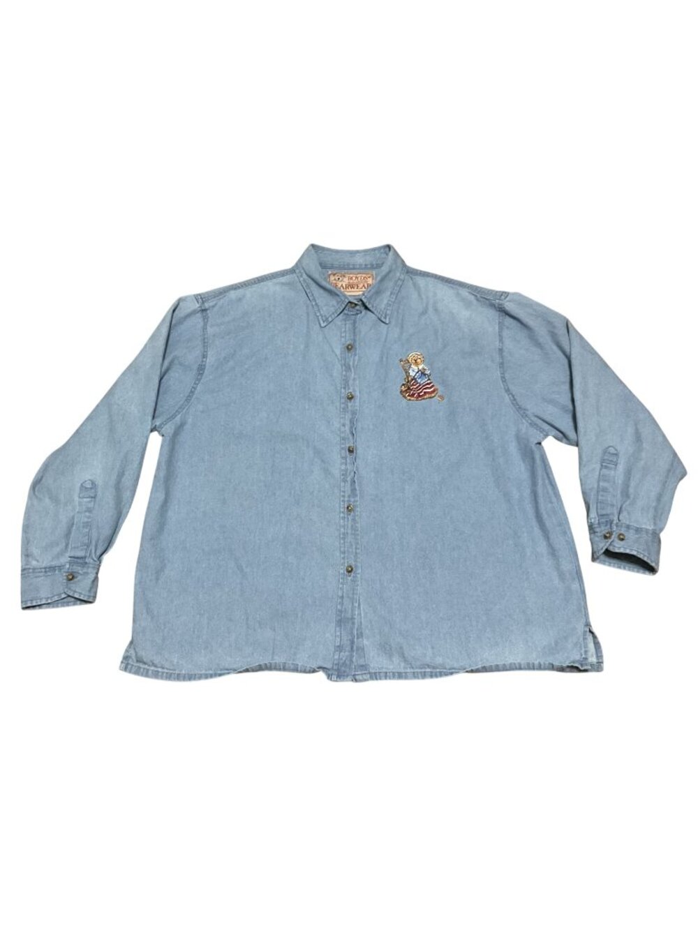 Boyds Bearwear XL Denim Shirt With Embroidered Bear Patriotic Flag Design Womens